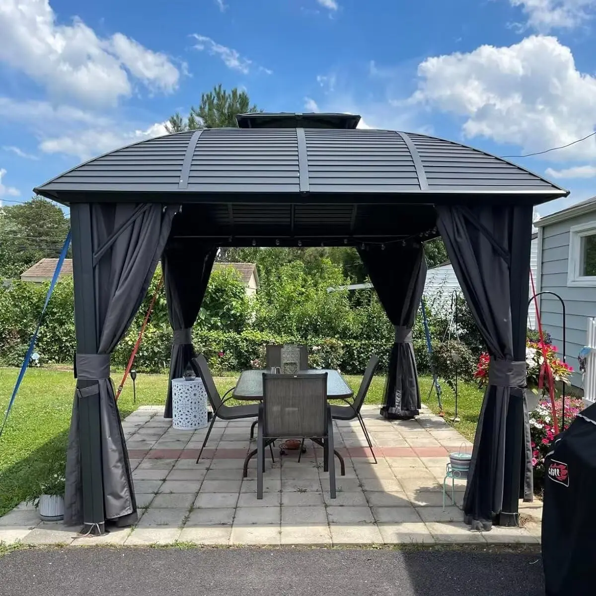 Domi 10'x12' Hardtop Gazebo Arc Canopy,Outdoor Aluminum Gazebo with Galvanized Steel Double Roof,Curtain and, Customized