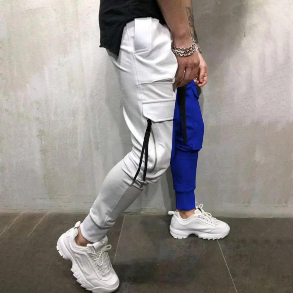 

Men Cargo Pants Fitness Patchwork Trousers Stylish Men's Cargo Pants with Drawstring Waist Multiple Pockets Breathable for Daily