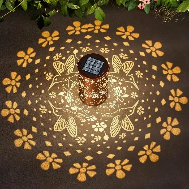 Solar Hummingbird Decorative Light Waterproof Hollow Design Hanging Lawn Light for Outdoor Villa Garden