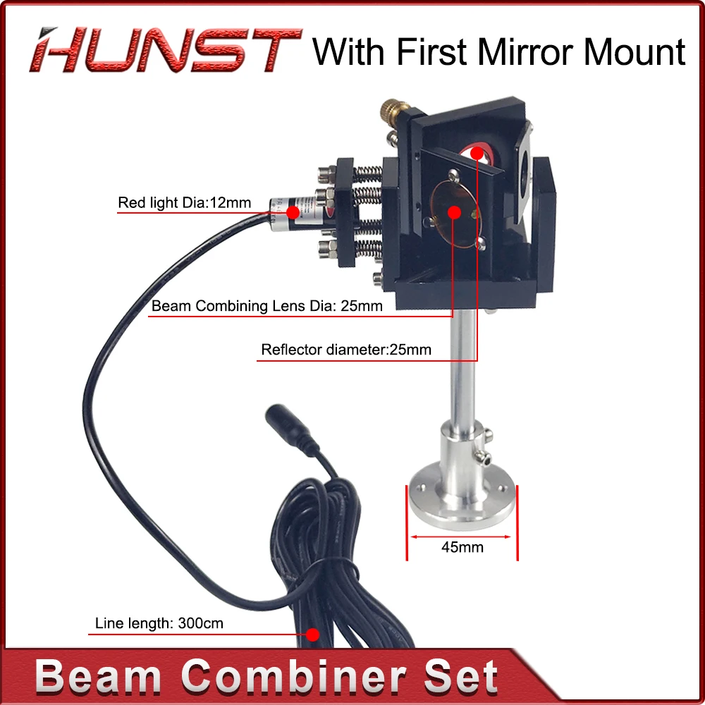 Hunst Beam Combiner Set 25mm Laser Beam Combiner +Mirror Mount + Laser Red Pointer for CO2 Laser Engraving Cutting Machine.