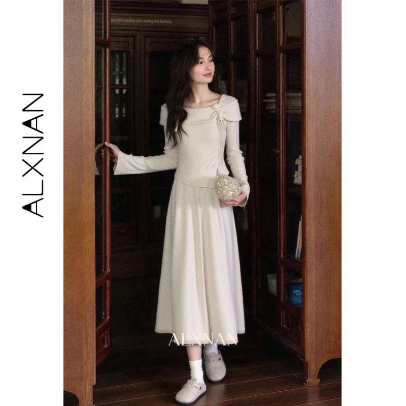 

ALXNAN Plus Size Women's Dress White Long Sleeve Winter Casual Party Maxi Dresses for Ladies 3D Floral Ruffled Dress D662110