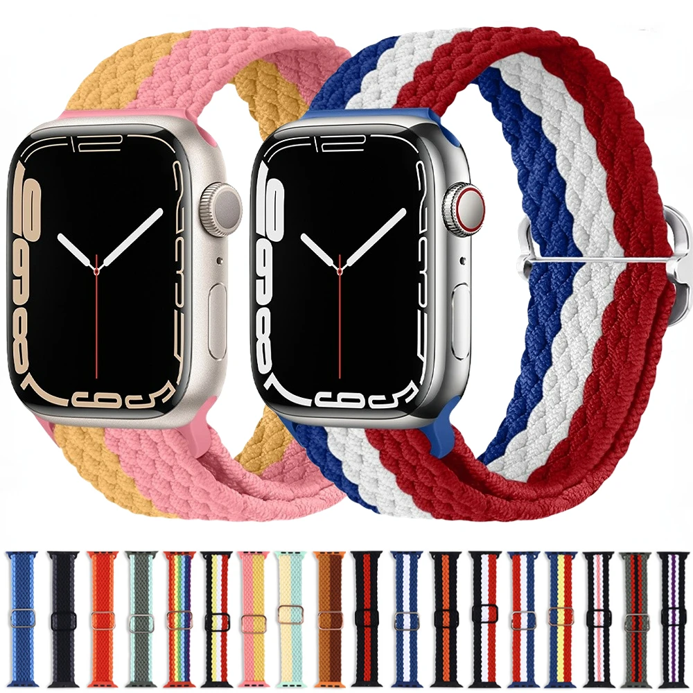 

Nylon Loop Strap for Apple Watch Band Ultra 49mm 45mm 41mm 44mm40mm 42mm 38mm Elastic Braided Bracelet for Iwatch Series 87654SE