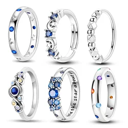 Set in argento Sterling 925 serie cielo stellato con zircone blu Van Gogh Starry Night Ring anello da donna regalo di fidanzamento di nozze