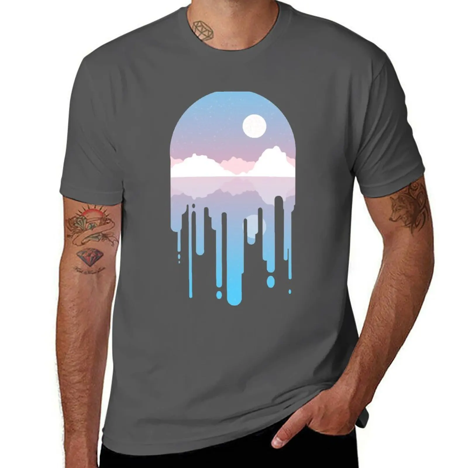 

Subtle Trans Drip Landscape T-Shirt Basic Casual Short Sleeve Cotton Shirt