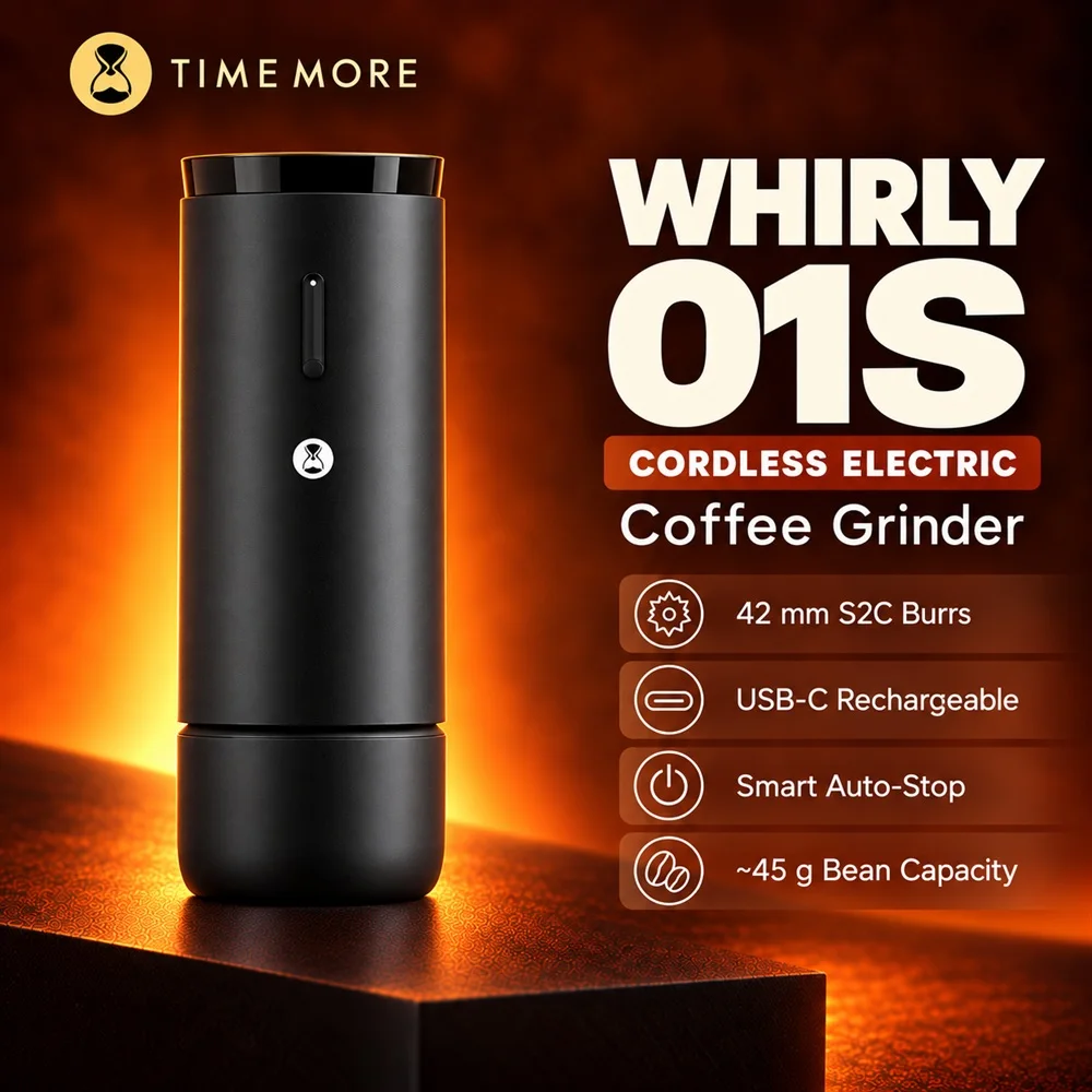 TIMEMORE WHIRLY01S Portable Electric Coffee Grinder, 42mm S2C Burr, Type-C Rechargeable, Auto-Stop For Espresso & Pour Over