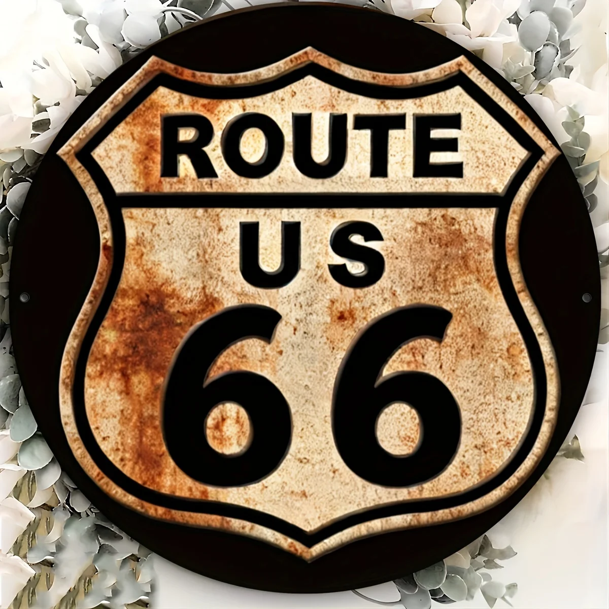 1pc Vintage Route 66 Metal Sign - Retro Route 66 Wall Decor with Beige/Brown/Black Color Scheme - Heavy-Duty Iron Construction