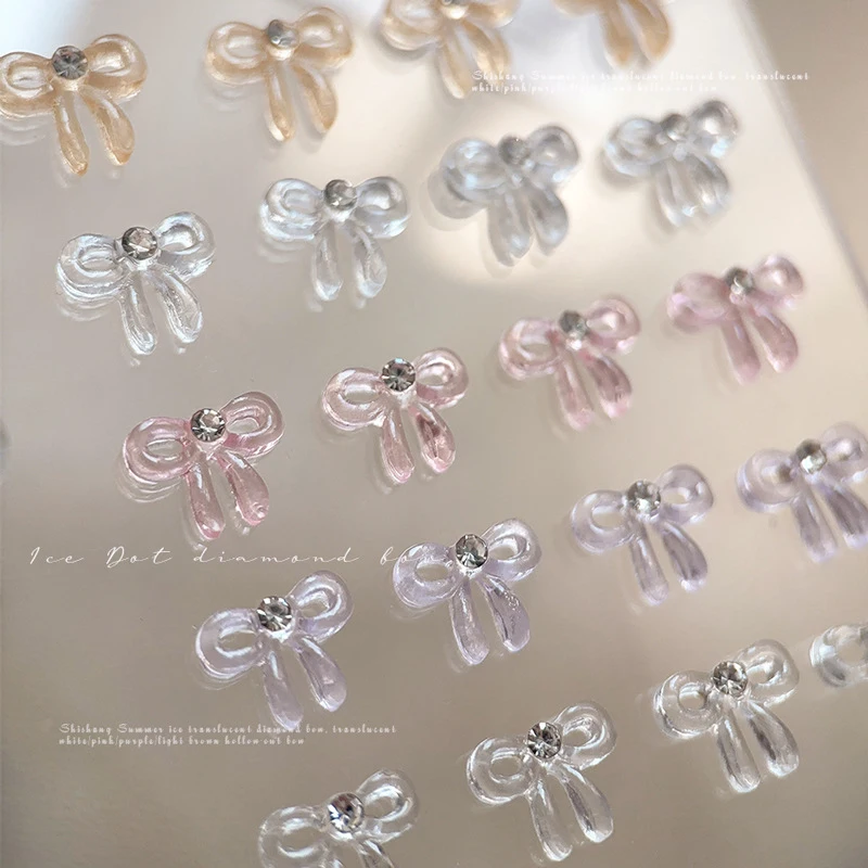 10PCS Transparent 3D Nail Art Rhinestone Bow Charms Accessories Parts For Manicure Nails Decoration Supplies
