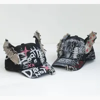 Celebrity-Inspired Niche Rabbit Ear Denim Ripped Baseball Cap Washed Graffiti Hip-Hop Sun Hat Trendy Cap - Image 6
