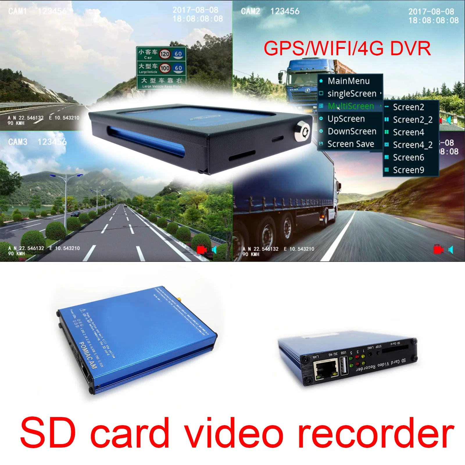 4G GPS 트래커 모바일 DVR 턱 4 채널 AHD 자동차 1080P 루프 레코드 4G GPS 트럭, 실시간 트래커 비디오 레코더