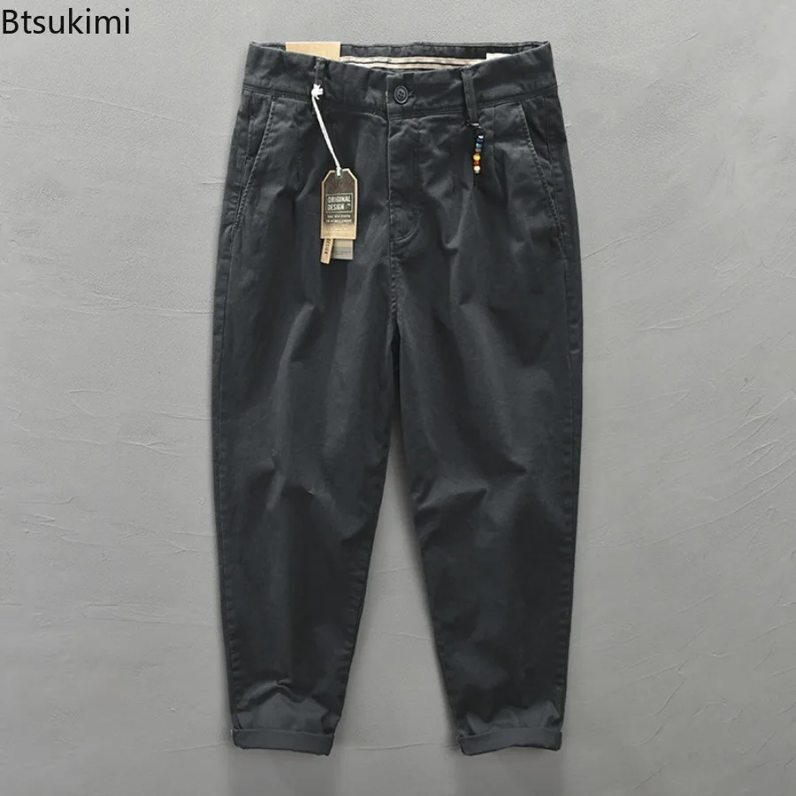 

2025 Men's Cotton Vintage Cargo Pants Spring Autumn Fashion Beading Design Solid Baggy Pants Casual Streetwear Men Joggers Pants
