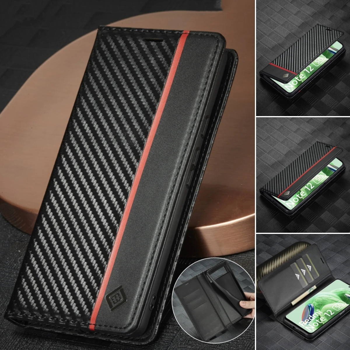 حافظة جلدية من ألياف الكربون لهاتف Xiaomi Poco X3 PRO NFC X4 X5 X6 X7 Pro 5G Redmi Note 14 4G 13 12 R S 11 S Pro Plus 5G #1