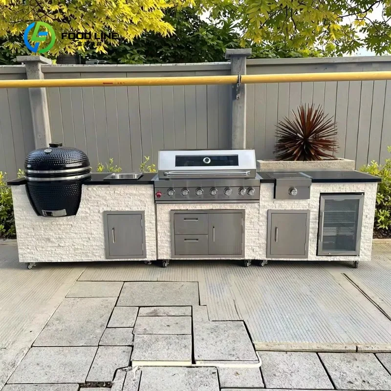 Customized Modern Outdoor Kitchen Set All-in-One Solution from Compact Grills to Deluxe Setups with BBQ Gas Grill Sink