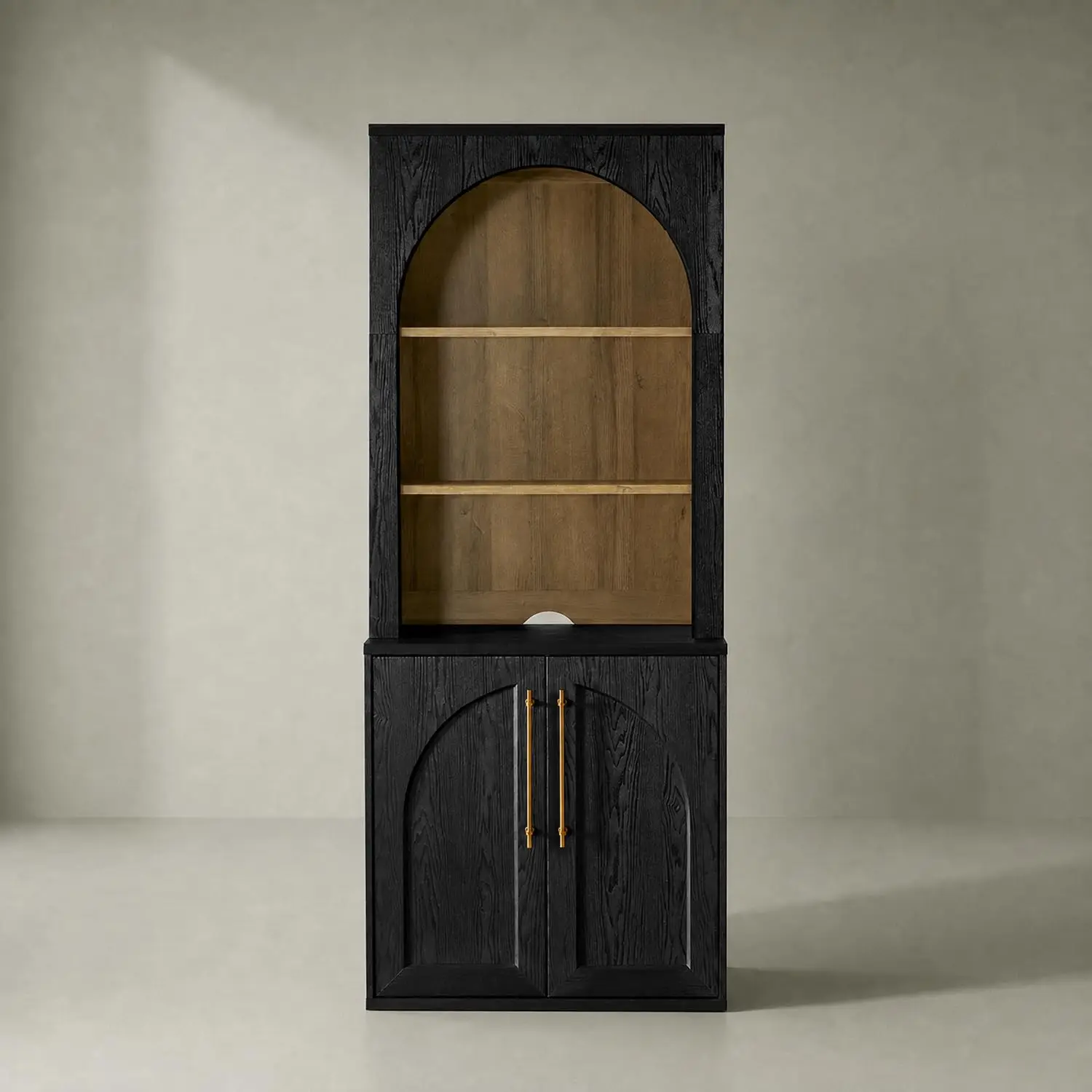 Storage Cabinet Hutch Buffet, Kitchen Pantry Coffee Bar, Display Case Door Shelf Living Room, Black Oak Arched, Customized