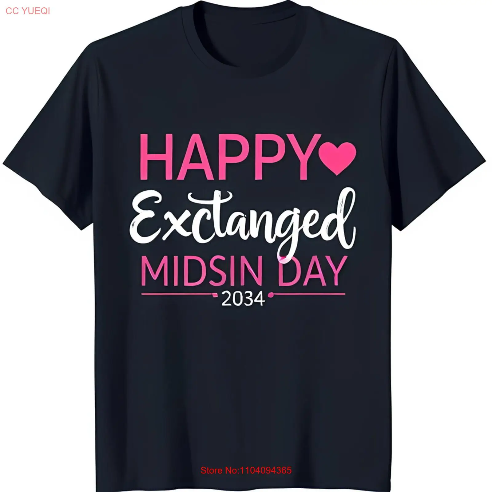 تي شيرت أسود أنيق مع رسومات ورسومات وقلب بتصميم "Happy Exchangeed Midsin Day".