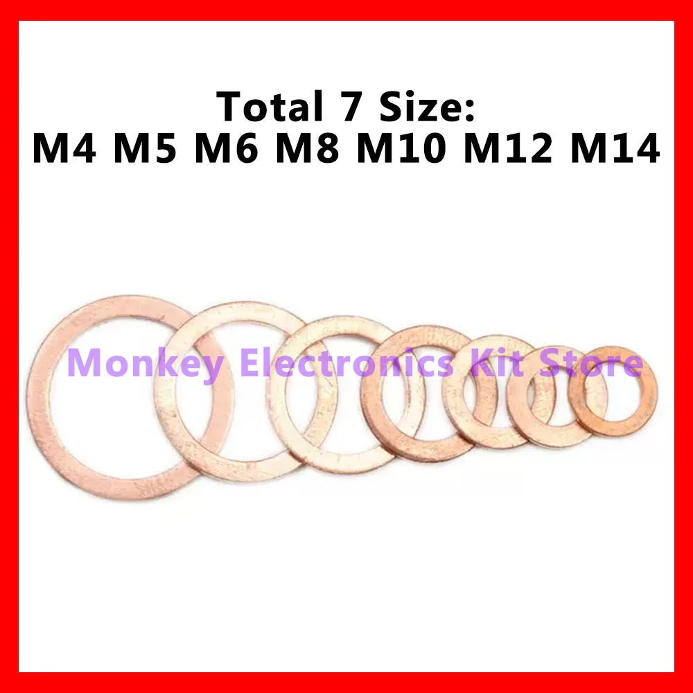 50/100/120/200 Pcs Copper Washer Sealing Gasket Flat Ring Seal Assortment Kit M4 M5 M6 M8 M10 M12 M14 For Sump Plugs image 6