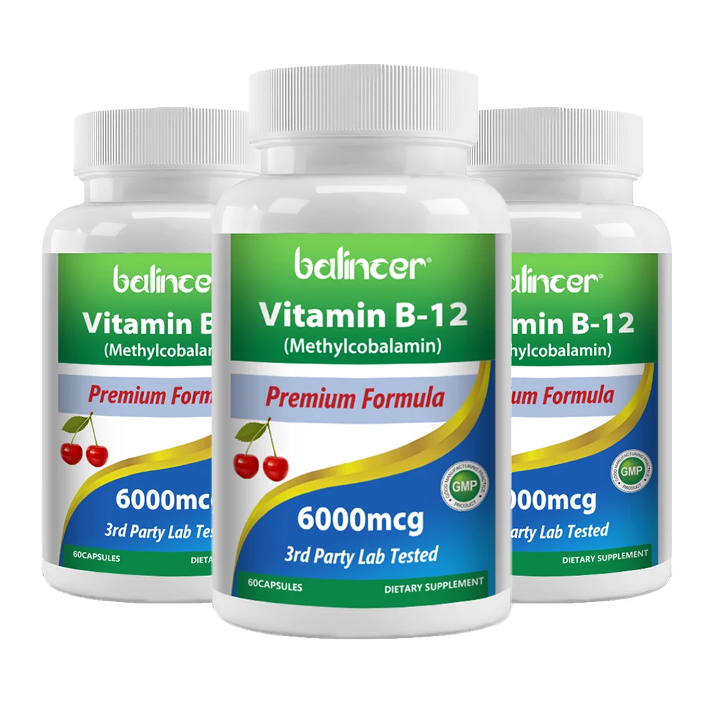 Vitamin B12 Supplement - 120 Capsules 6000mcg Methylcobalamin Anti-Fatigue High Strength