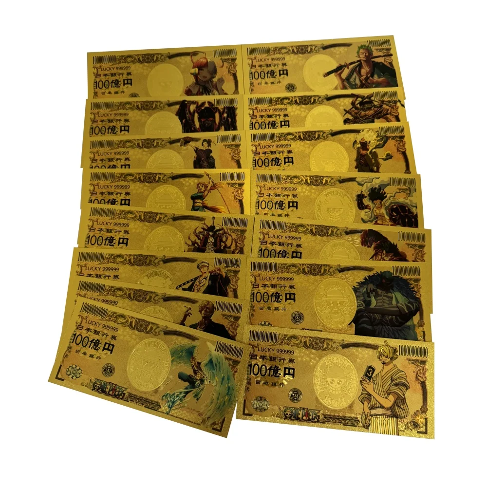 Todos los estilos Bonitos dibujos animados japoneses Anime de colores Billete de una pieza Tarjeta de oro de anime en chapado en oro de 24 k para colección conmemorativa
