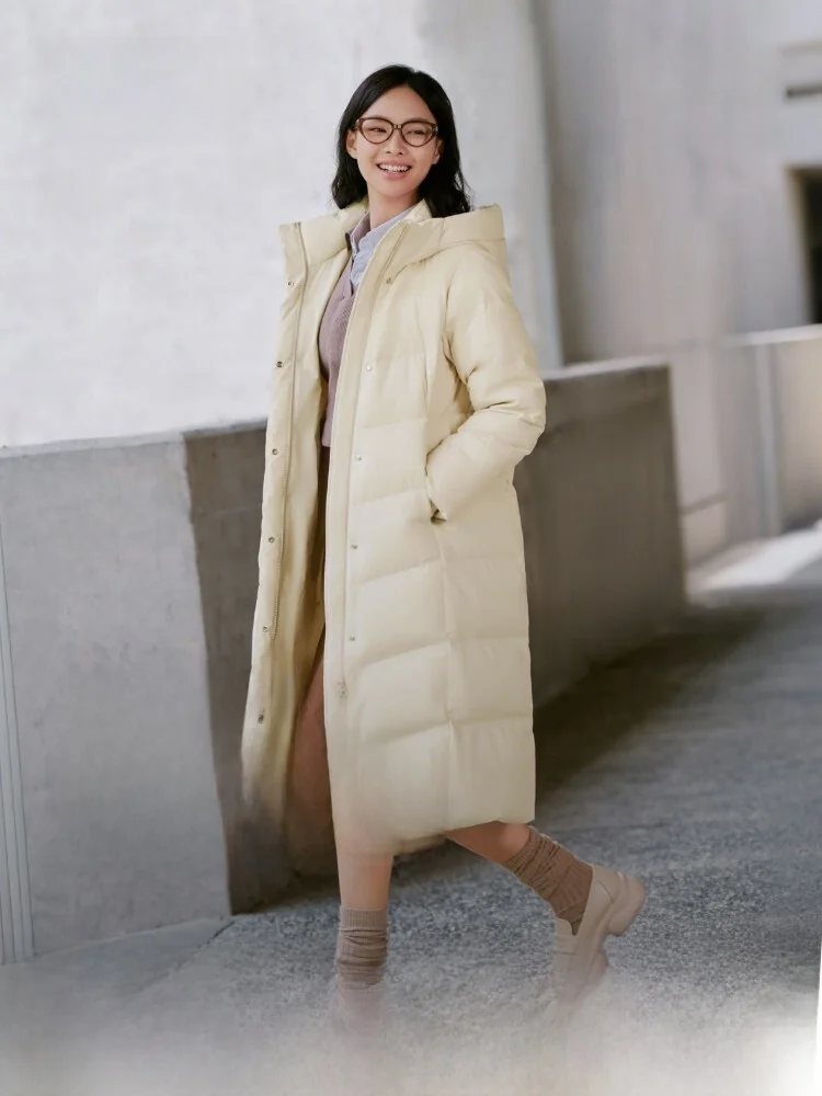 

Bosideng New Women's Long Thickened Hooded down Jacket Knee-Length Warm Windproof Government Subsidy Straight Cut Commute Style