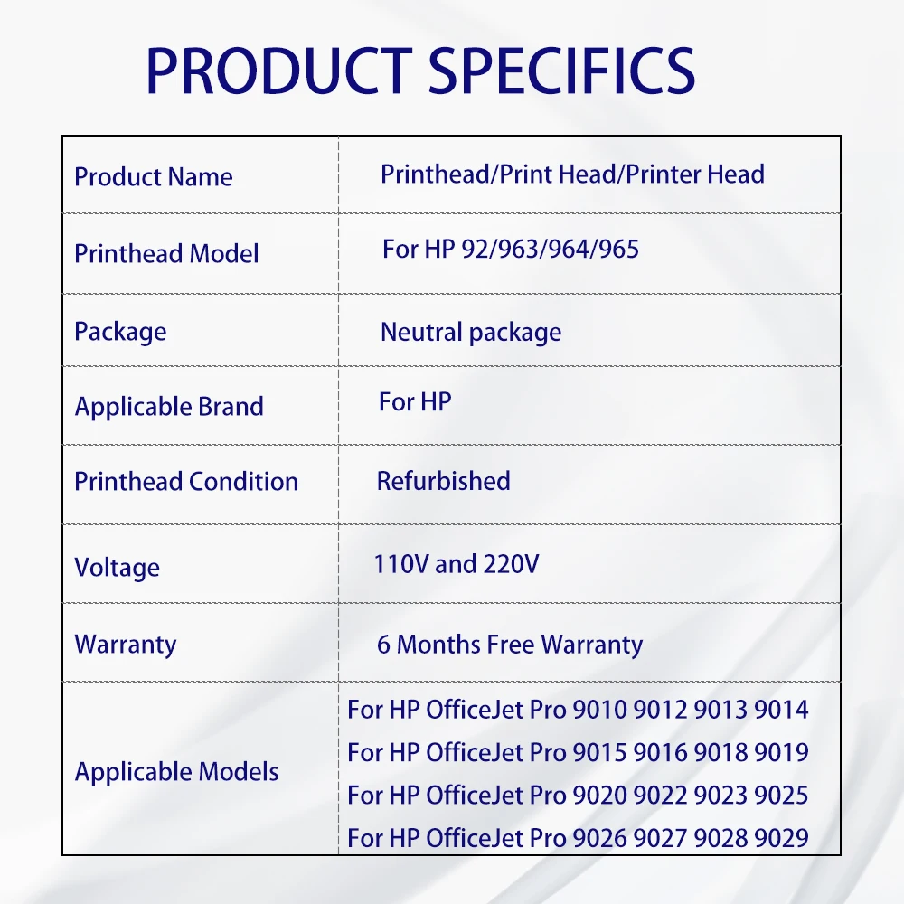 Compatible Printhead For HP 962 963 964 965 Print Head/Nozzle For Officejet Pro 9010 9012 9013 9014 9015 9018 9019 9020 9022