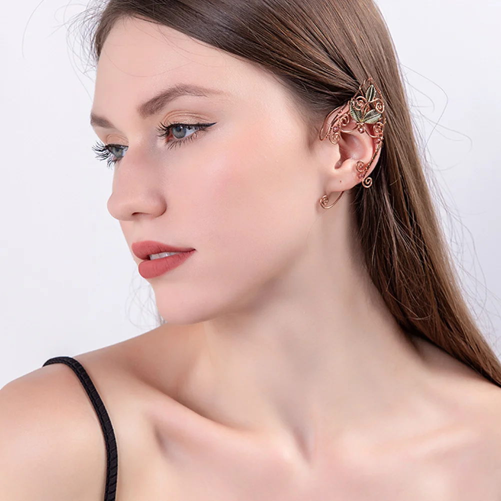 

Ear Cuff Jewelry Women Earrings Dainty Alloy Clips Cosplay Chain Pendant Bronze Elf Cuffs for Ears