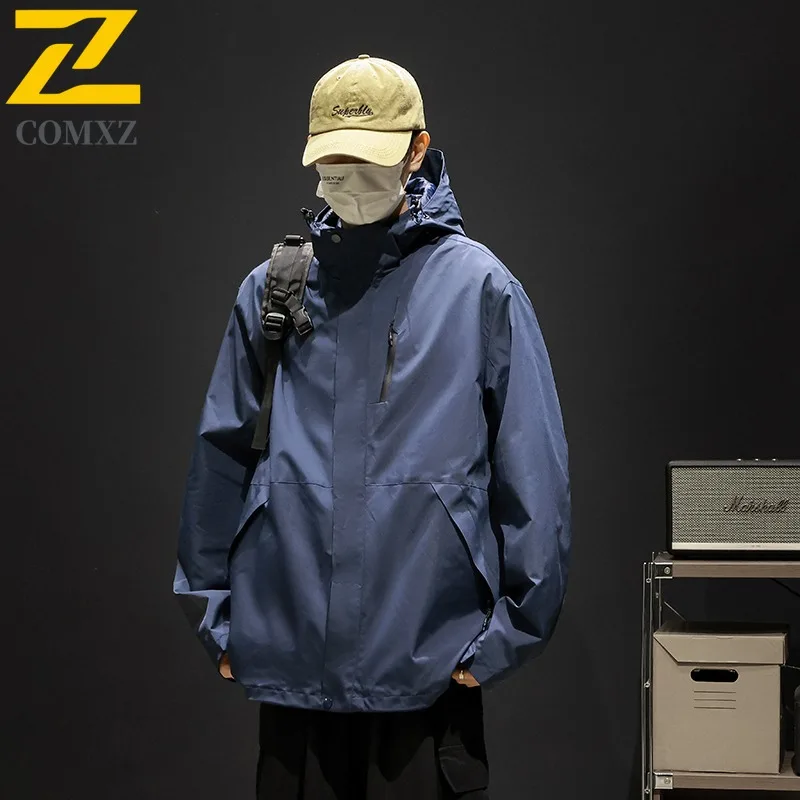 

COMXZ Leisure Male Jacket New Solid Color Loose Fit Travel Breathable Coat Outdoor Travel Hooded Wear Resistant Autumn Garment