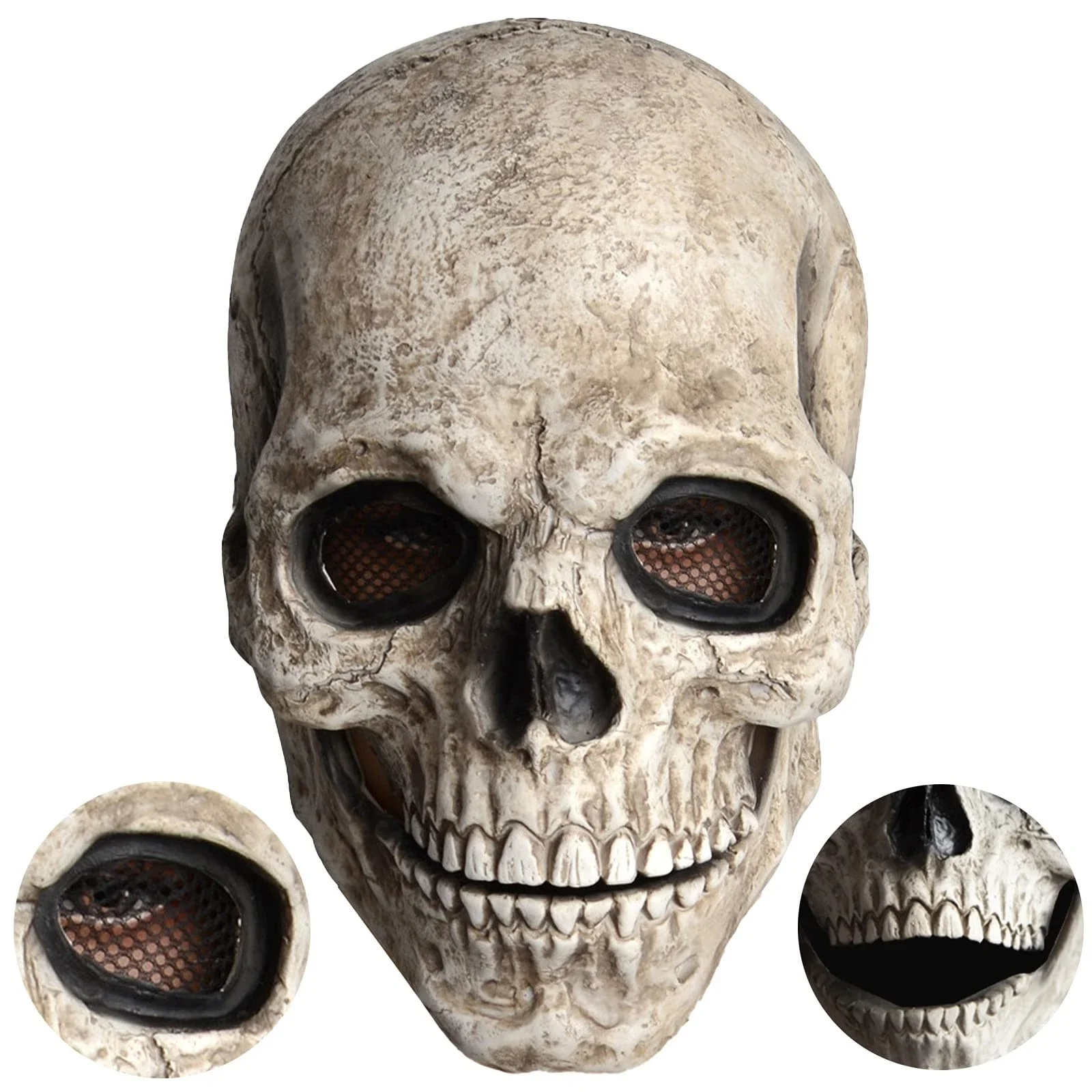 Skull Mask Breathable Full Head Skull Helmet Latex Headgear Tear-Resistant Movable Jaw Mask For Costume Party Halloween Party