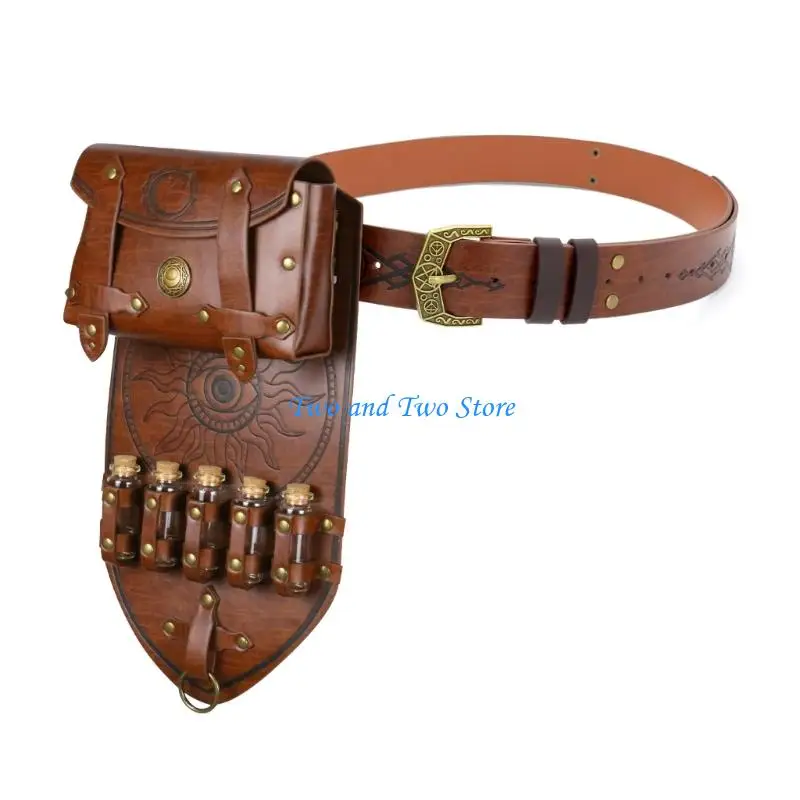 HX6F PU Leather Strap With Alchemist Vial Practical Roleplaying Gear Collection