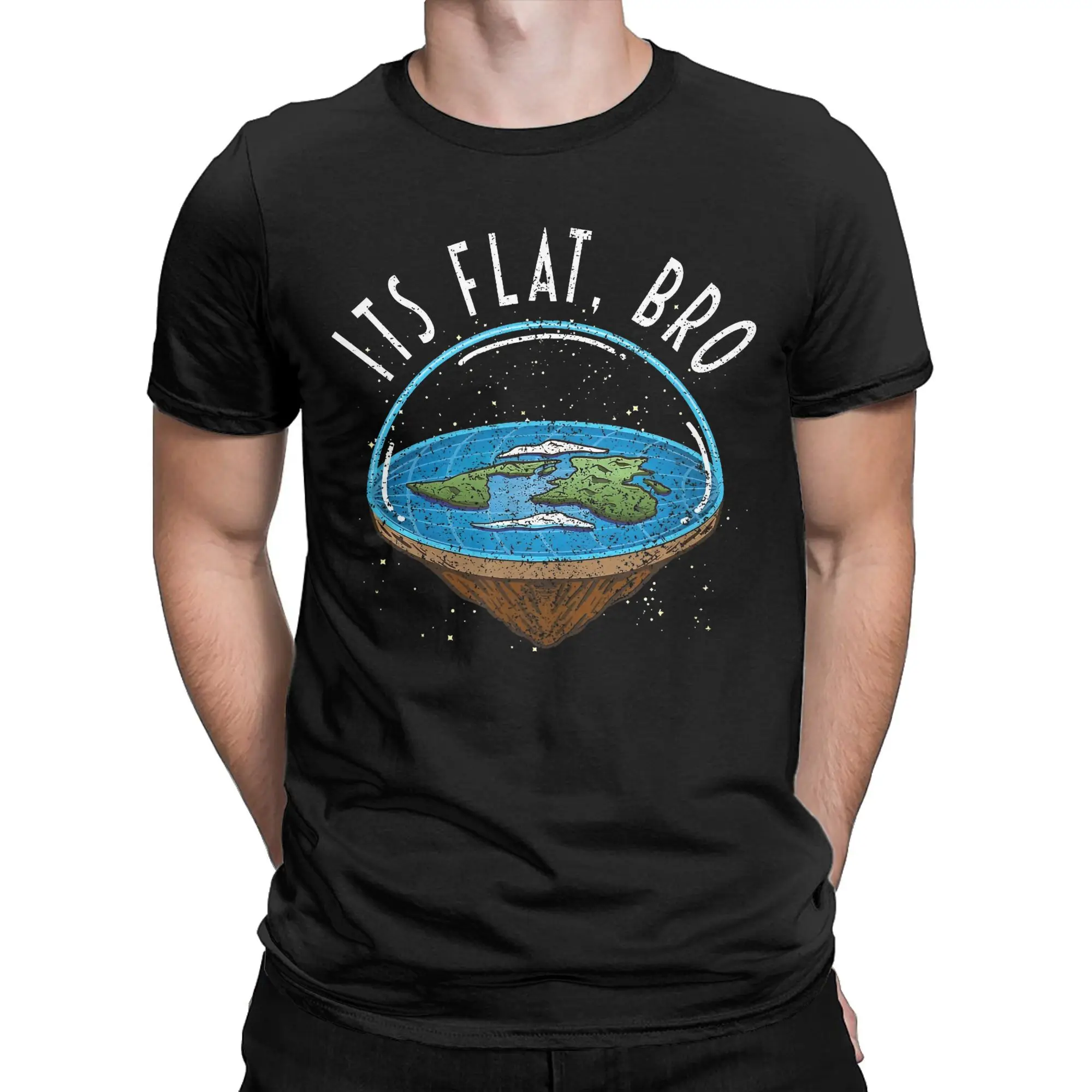 It's Flat Bro Earth Society Flat Earther T Shirt Men Cotton Funny T-Shirt Round Collar Funny Tee Shirt Short Sleeve Clothing New