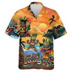 New 3d Tiki Print Hawaiian Shirts For Men Retro Men's Shirt Loose Casual Male Clothing 2024 New Mens Fashions Short Sleeve Shirt