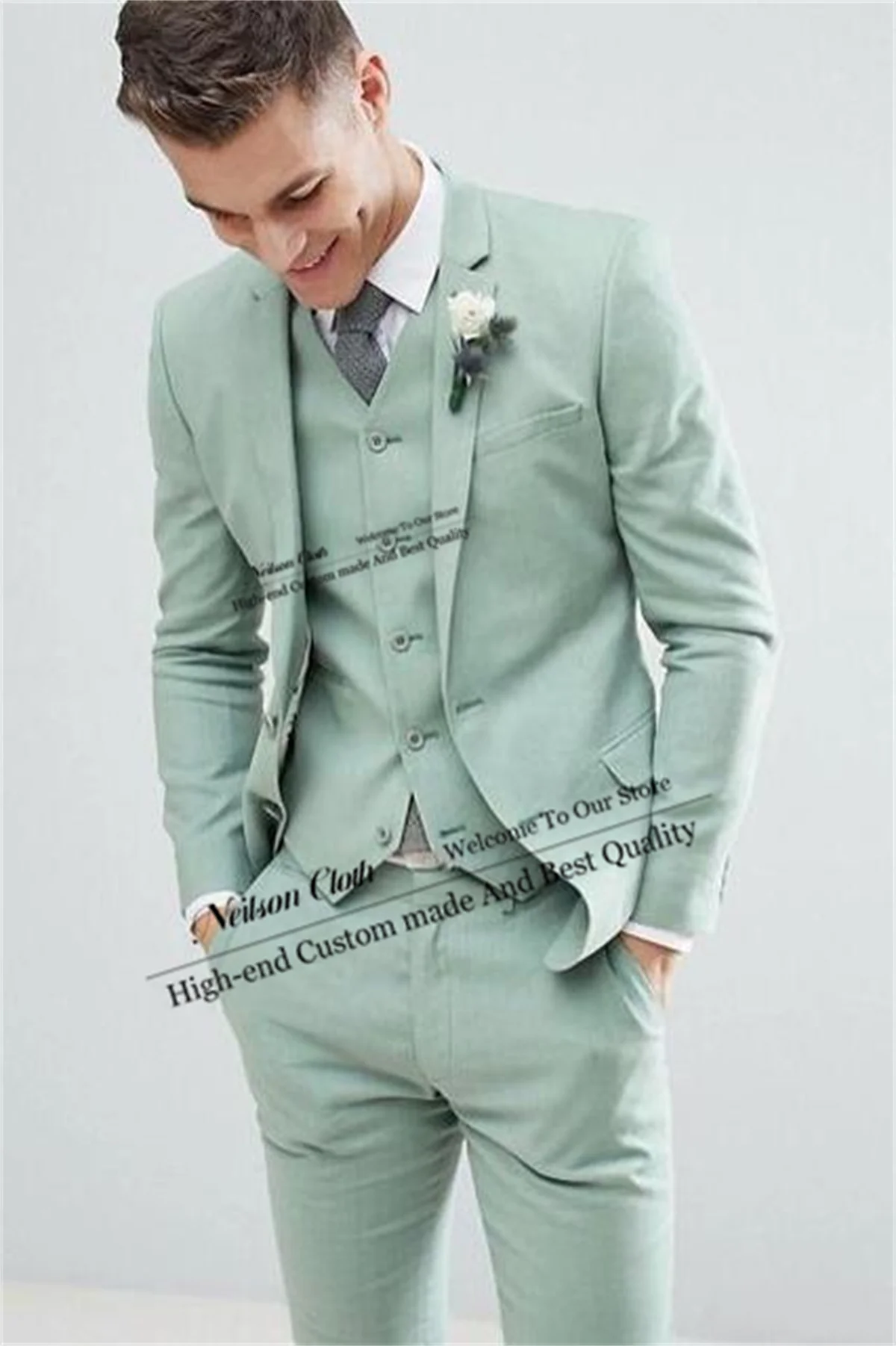 

2023 Fashion Slim Fit Men Suits Notched Lapel Groom Wedding Tuxedos 3 Pieces Male Prom Blazers Groomsmen Terno Masculino