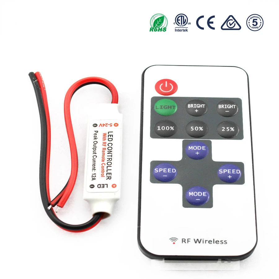 Controlador de atenuación Led de 12V, Control remoto inalámbrico RF para tira de luces LED, memoria inteligente de un solo Color, 11 teclas, cc 5V