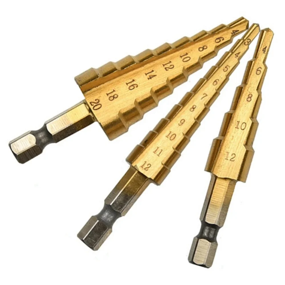 Hexagonal Handle Ladder Drill Titanium Coating Pagoda Drill Bit Set Three Piece Set Step Drill Bit High Speed Steel Wood Drill view 4