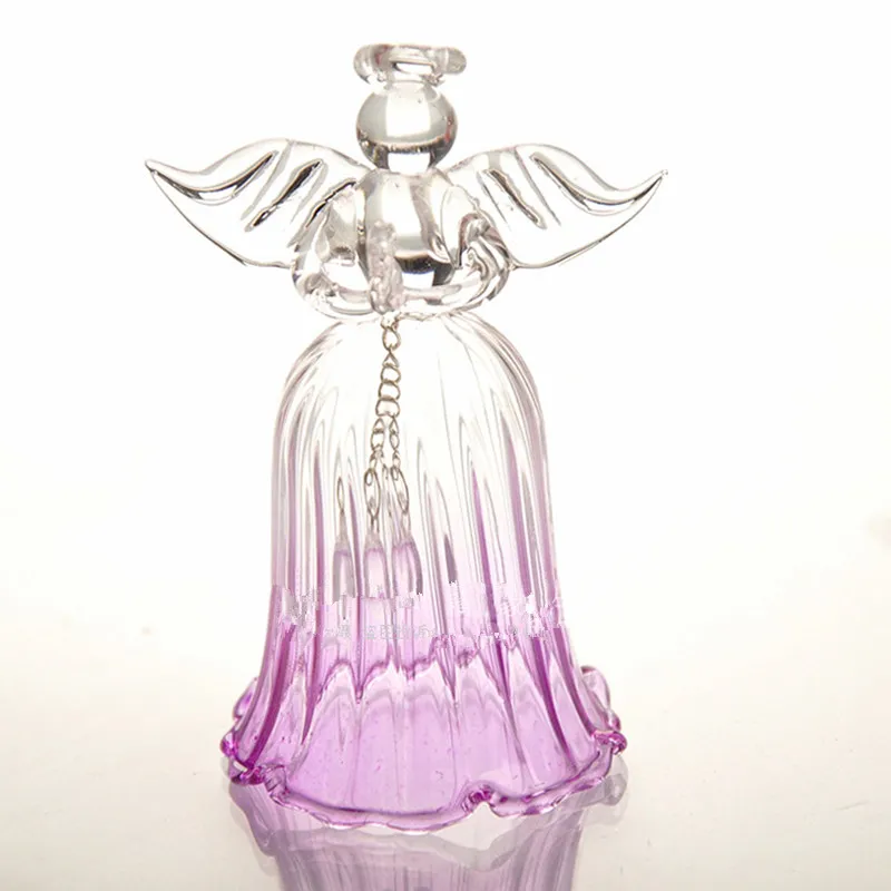 Free Shipping 12pcs/pack 5*8cm Small Size Purple Glass Angel Windchime Home Decoration Christmas Day Hanger Friend Gift Bell