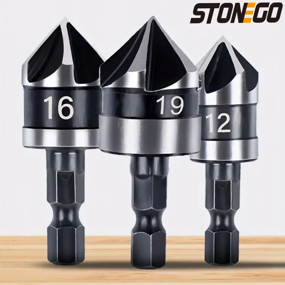 STONEGO Countersink Drill Bit - 12mm, 16mm, 19mm Diameters, 1/4