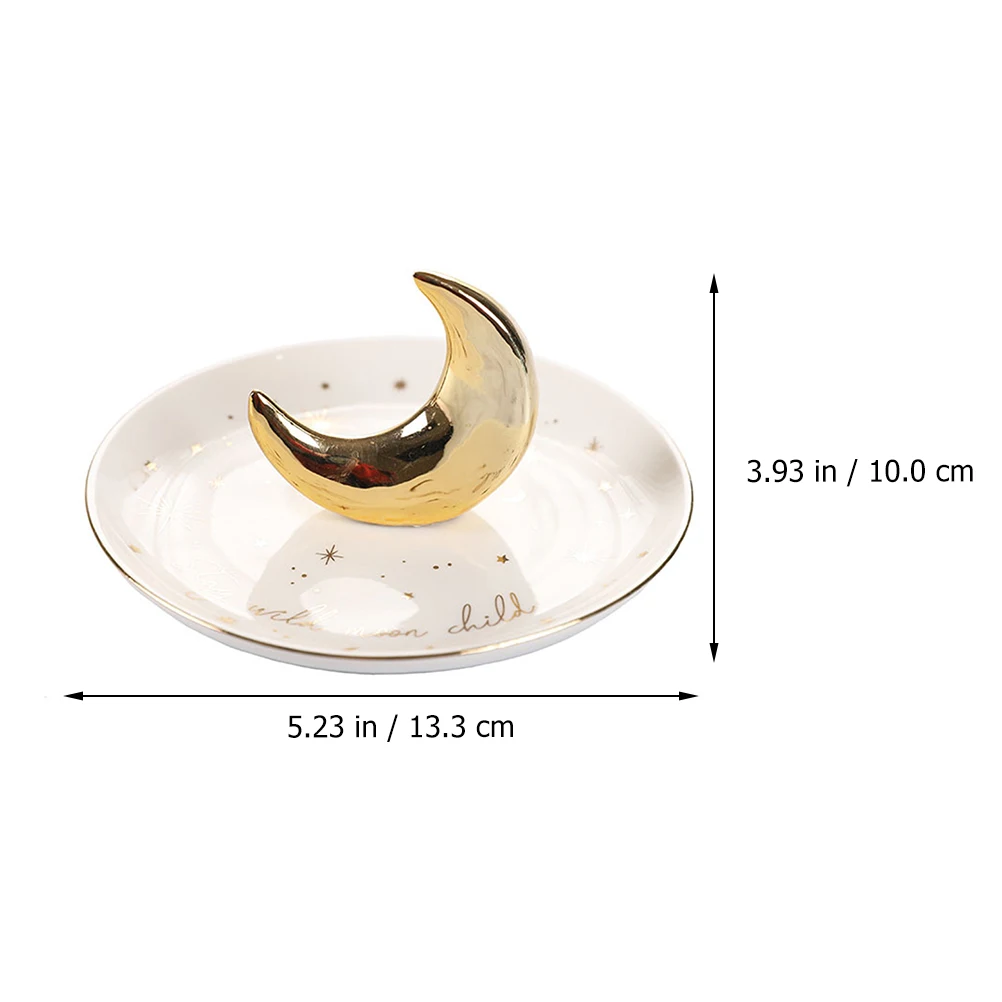 

Moon Stars White Porcelain Jewelry Display Tray Retro Ceramic Storage Dish Food Safe Elegant Tray for Dessert Sushi Gold Store