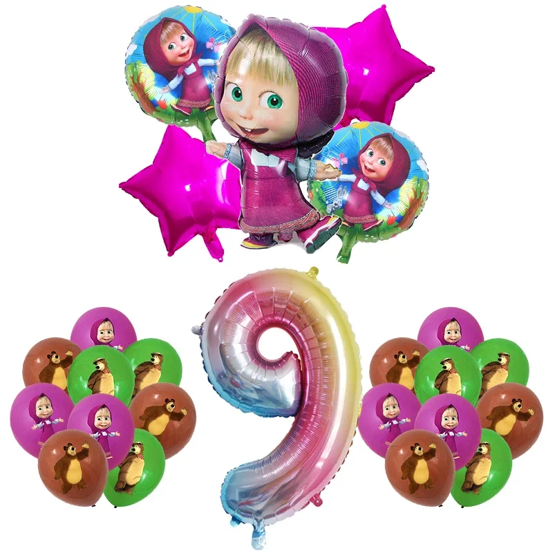 Potdemiel Mashas und Bär Geburtstag Party Dekoration Cartoon Thema Luftballons Kinder Event liefert Einweggeschirr Hintergrund 10
