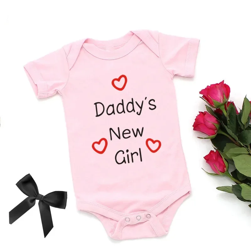 Cute Daddy's New Girl Print Newborn Baby Girl Jumpsuit Summer Soft Short Sleeve Bodysuit Cotton Onesie