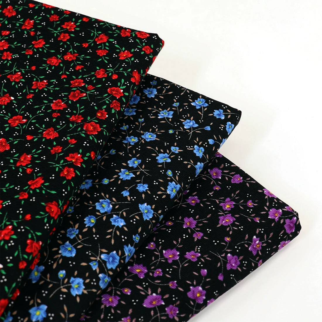 Small Floral Printed Cotton Corduroy Fabric For Apparel Dress Soft Sewing Diy Material