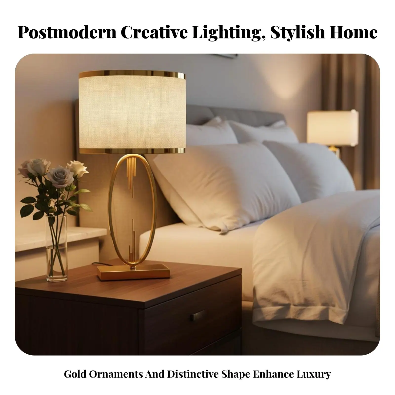 

Luxury Table Lamp, Postmodern Creative Bedside Lamp, Adjustable Press Control, Gold Accent, Living Room, Bedroom Decor
