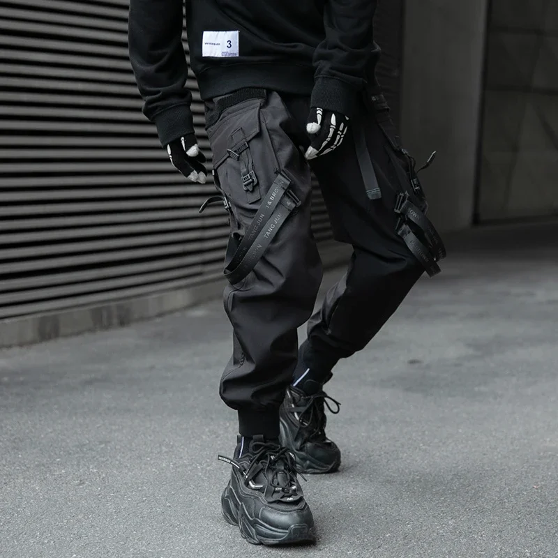 

Unisex Tactical Cargo Pants Ribbons Joggers Trousers Spring Functional Elastic Waist Streetwear Pant Harajuku Men's Clothing