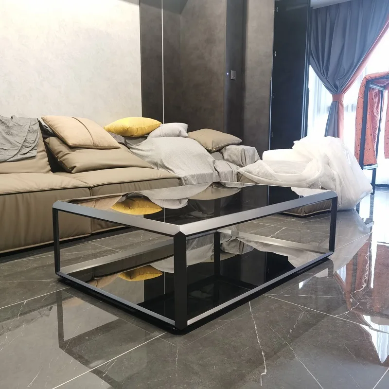 Minimal coffee table Italian stainless steel double-layer table rectangular table electroplated titanium brushed corne