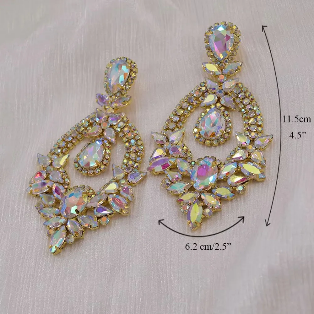 Damen-Ohrringe mit Smaragdgrünem Kristall, Goldfarbene Übergroße Strass-Tropfenohrringe, Glamouröser Statement-Schmuck für Herbstpartys – Detail 10