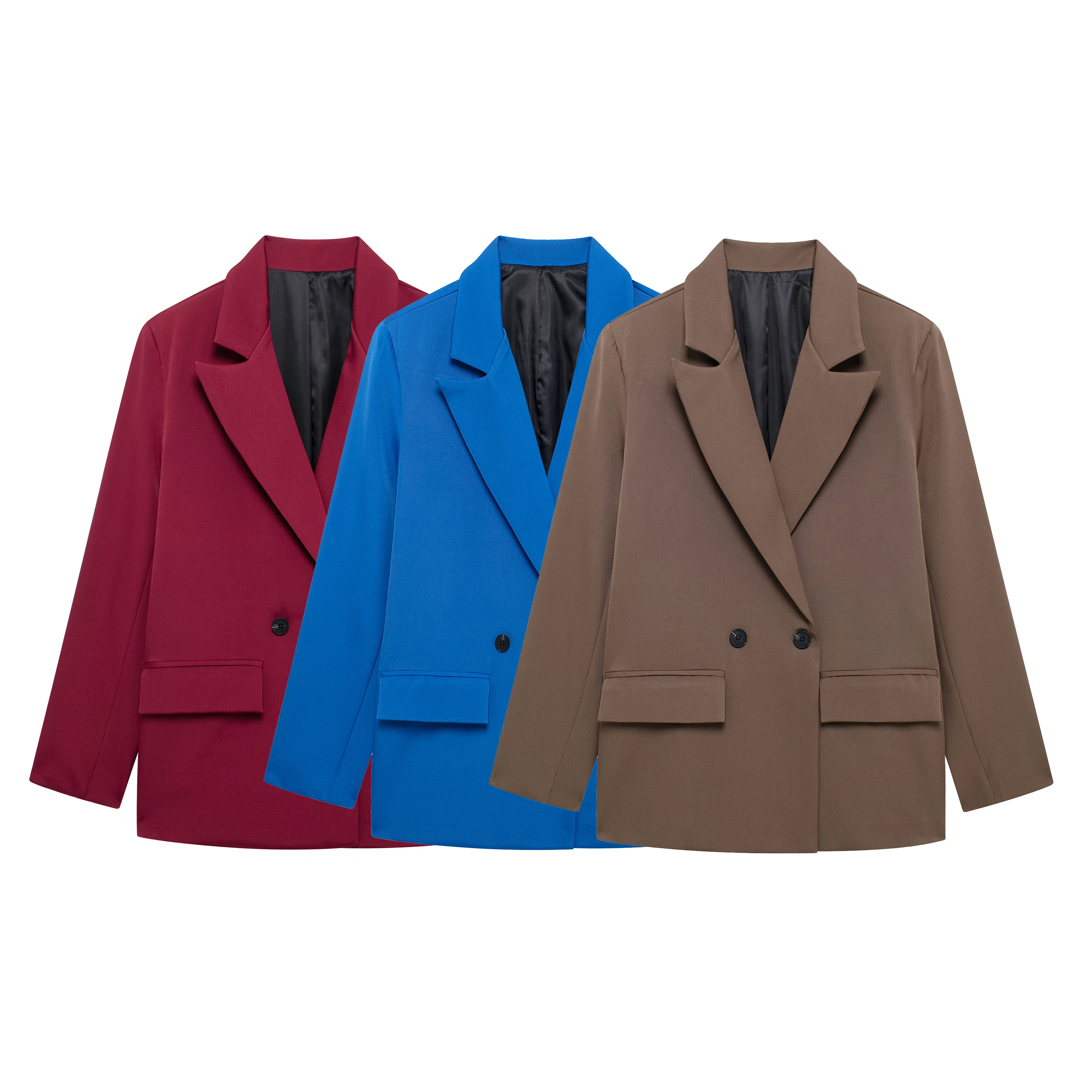 

2024, весенне-осенний новый женский однотонный базовый пиджак, двубортный свободный пиджак для женщин