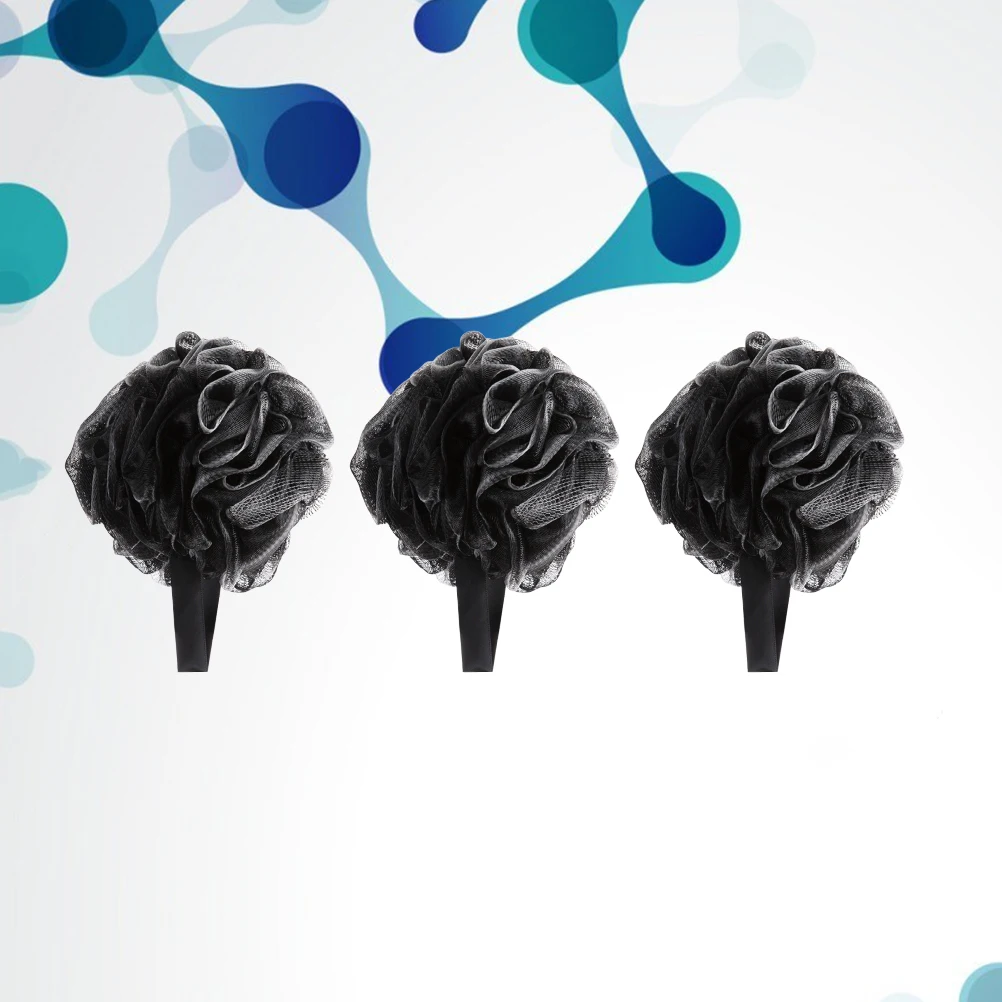 

3Pcs Skin Friendly Bath Exfoliating Mesh Shower Puff Bubble Making Net PE Sponge With Rope For Body Wash Soap Black