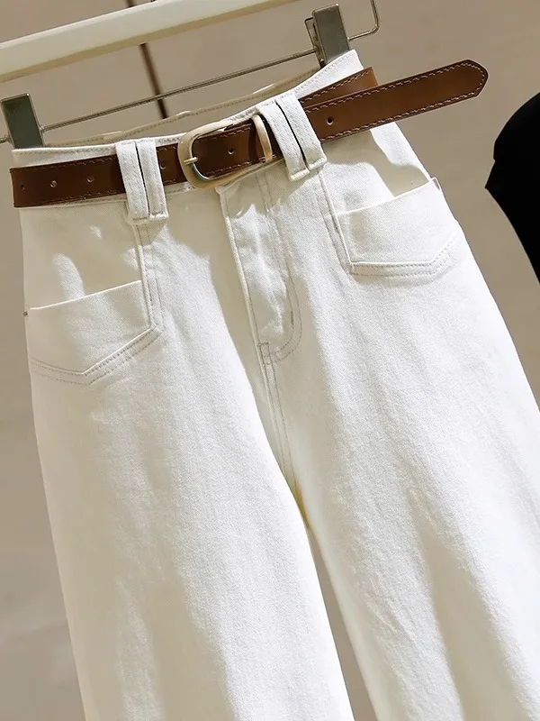 White High Waist Flared Jeans Women's Loose Fit Straight Leg Jeans Casual Denim Pants Large Size Comfortable Spring Summer - view 3