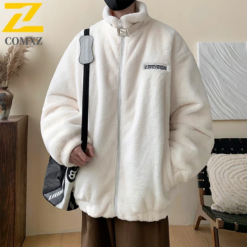 COMXZ 2025 الشتاء فرو الأرنب الصناعي سترة قطن D3124 TP95 الوقوف طوق مشبك تصميم معطف دافئ #1