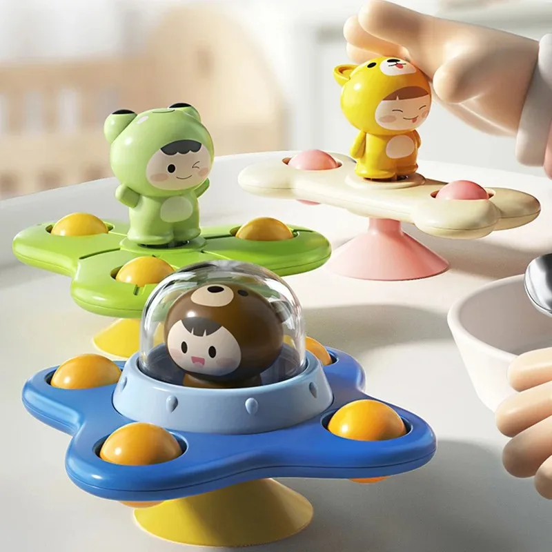 1PC Baby Cartoon Sea Animal Spinners Toy ABS Suction Cup Spinning Top Hand Fidget Gyro Stress Reliever Kids Bath Toys Game