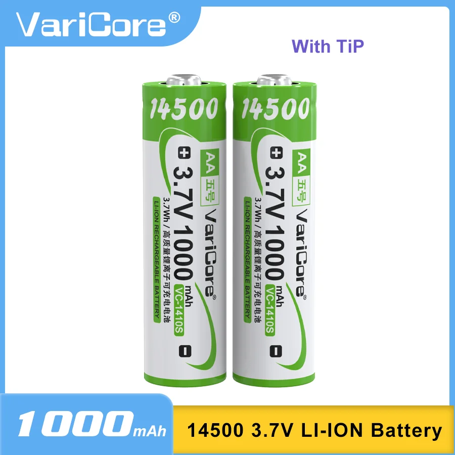 

VariCore VC-1410S 14500 With TiP AA 3.7V 1000mAh Large Capacity Rechargeable Lithium Battery for Mouse Remote Control and more