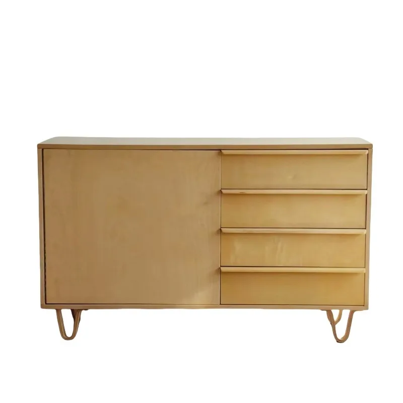 Wabi Sabi Style Multi-Tier Solid Wood Sideboard Cabinet for Nordic Retro Birch Storage Furniture Mid Century Modern High