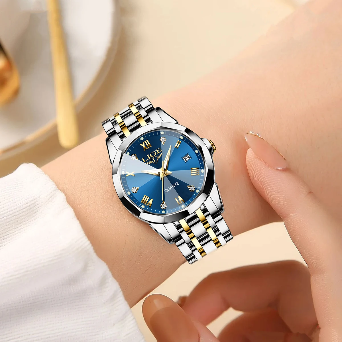 Reloj LIGE elegante de lujo para mujer, Reloj luminoso resistente al agua con fecha para mujer, relojes de cuarzo de acero inoxidable para mujer, Reloj para chica